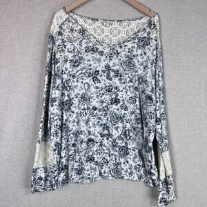 Ruff Hewn Womens Boho Lace Inset Top Size 2X Floral Cottagecore Feminine Country
